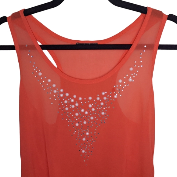 Deb Women's Orange Sheer Sleeveless Top with Studded Detail - Fits Like S 🍊✨ - Picture 5 of 8